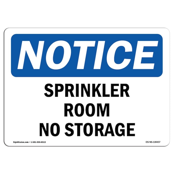 Safety Sign, OSHA Notice, 3.5" Height, Sprinkler Room No Storage Sign, Landscape, 10PK
